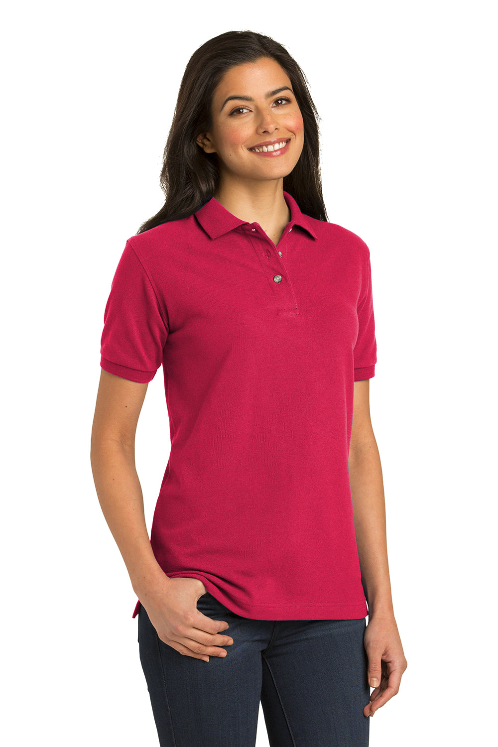 Port Authority L420 Womens Shrink Resistant Short Sleeve Polo Shirt Red Model 3q