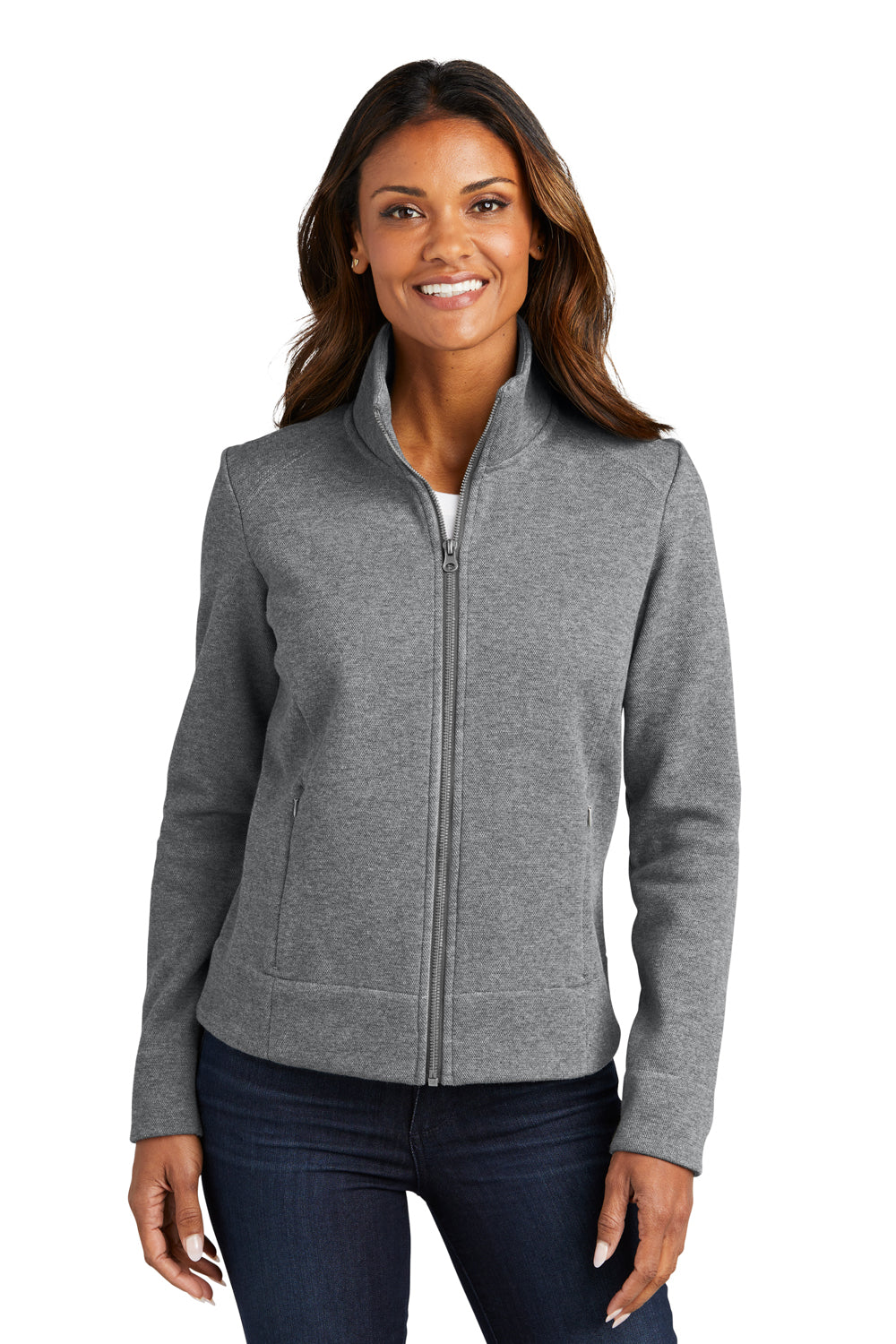 Port Authority L422 Womens Network Fleece Full Zip Jacket Heather Grey Model Front