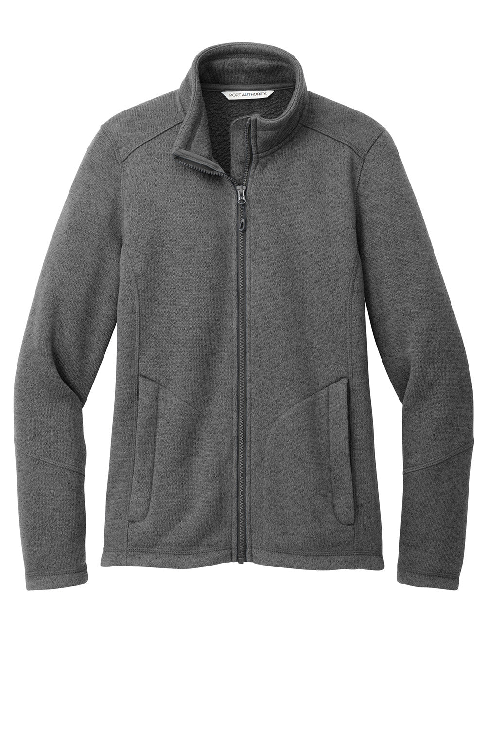 Port Authority L428 Womens Arc Sweater Fleece Full Zip Jacket Heather Smoke Grey Flat Front