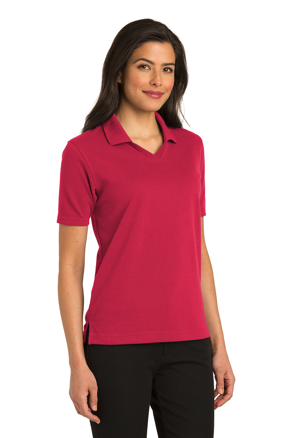 Port Authority L455 Womens Rapid Dry Moisture Wicking Short Sleeve Polo Shirt Red Model 3q