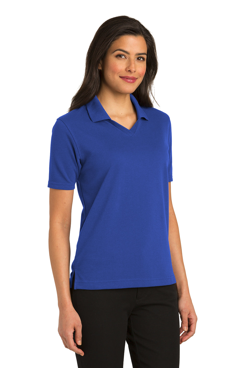 Port Authority L455 Womens Rapid Dry Moisture Wicking Short Sleeve Polo Shirt Royal Blue Model 3q