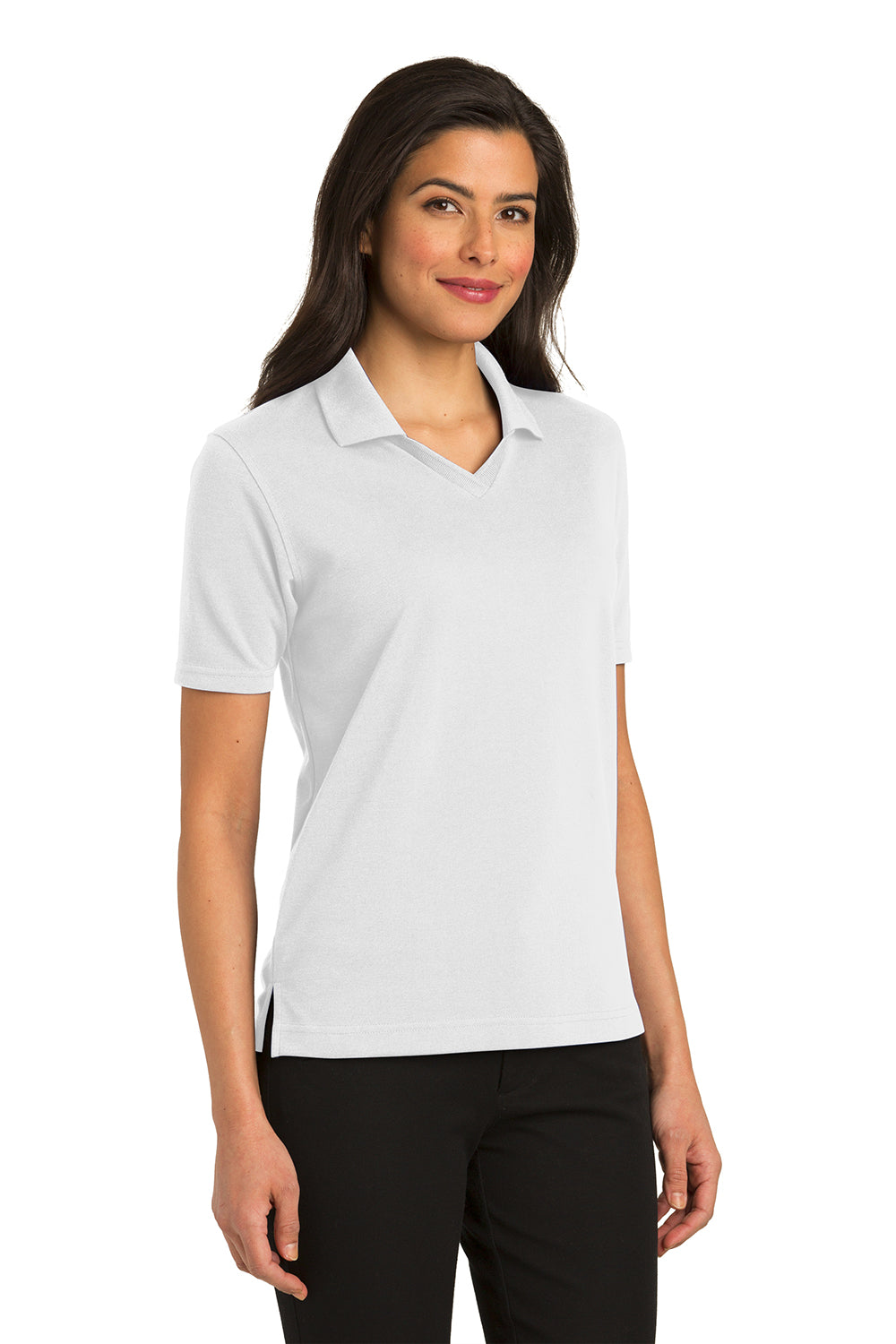 Port Authority L455 Womens Rapid Dry Moisture Wicking Short Sleeve Polo Shirt White Model 3q