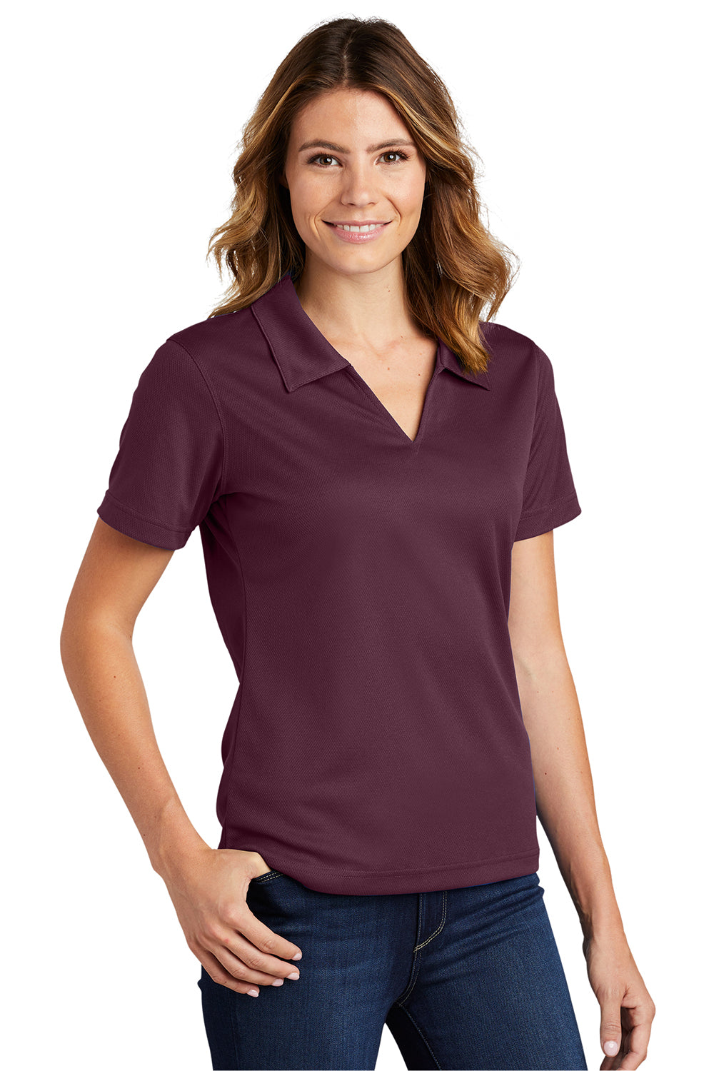 Sport-Tek L469 Womens Dri-Mesh Moisture Wicking Short Sleeve Polo Shirt Maroon Model 3q