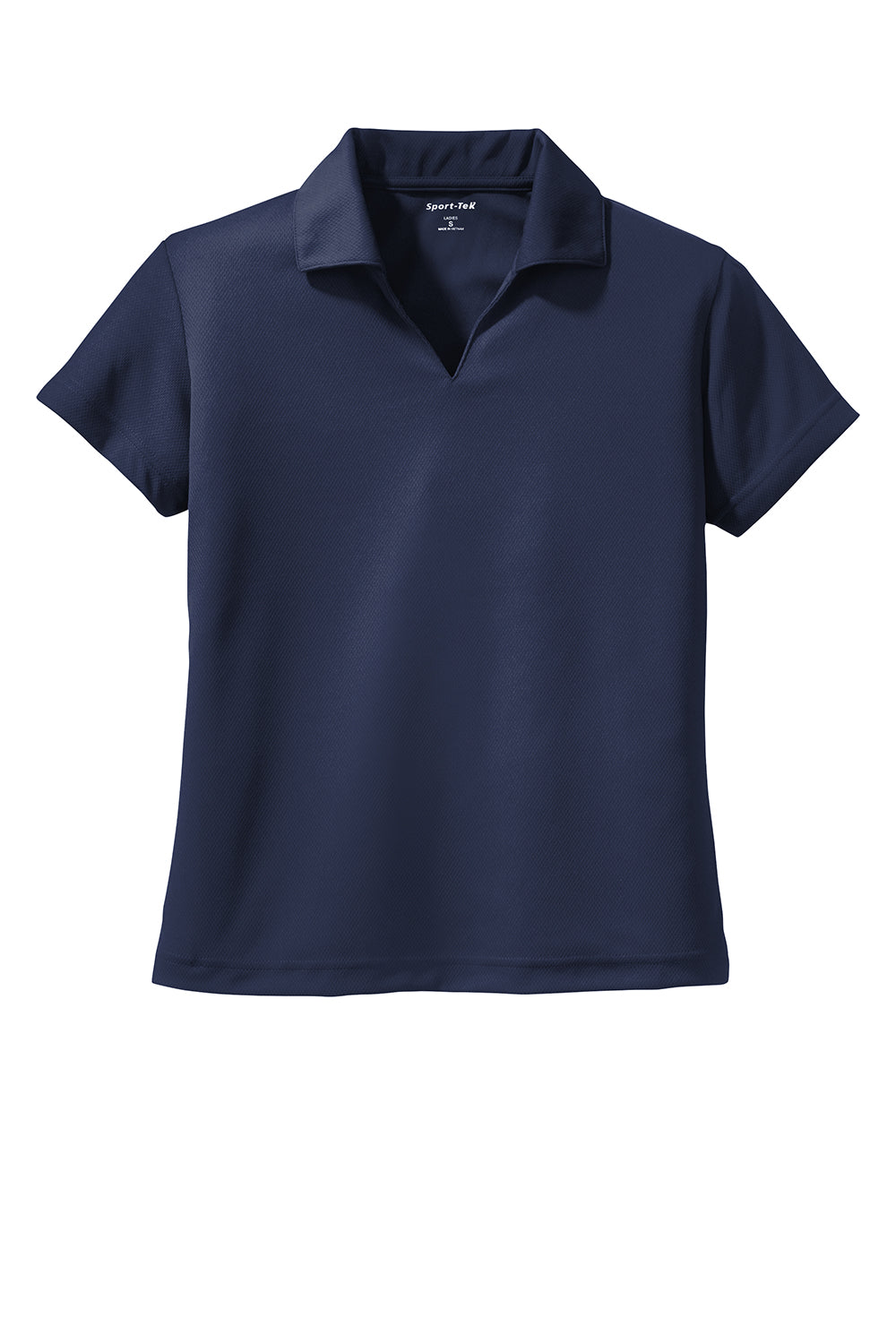 Sport-Tek L469 Womens Dri-Mesh Moisture Wicking Short Sleeve Polo Shirt Navy Blue Flat Front