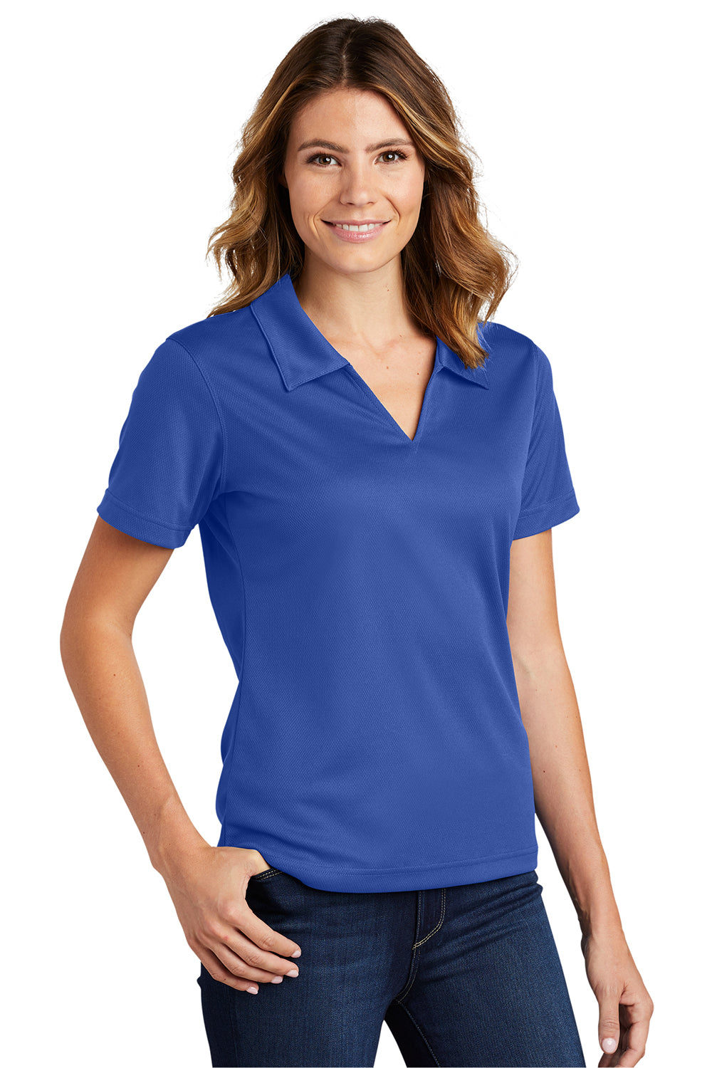 Sport-Tek L469 Womens Dri-Mesh Moisture Wicking Short Sleeve Polo Shirt Royal Blue Model 3q