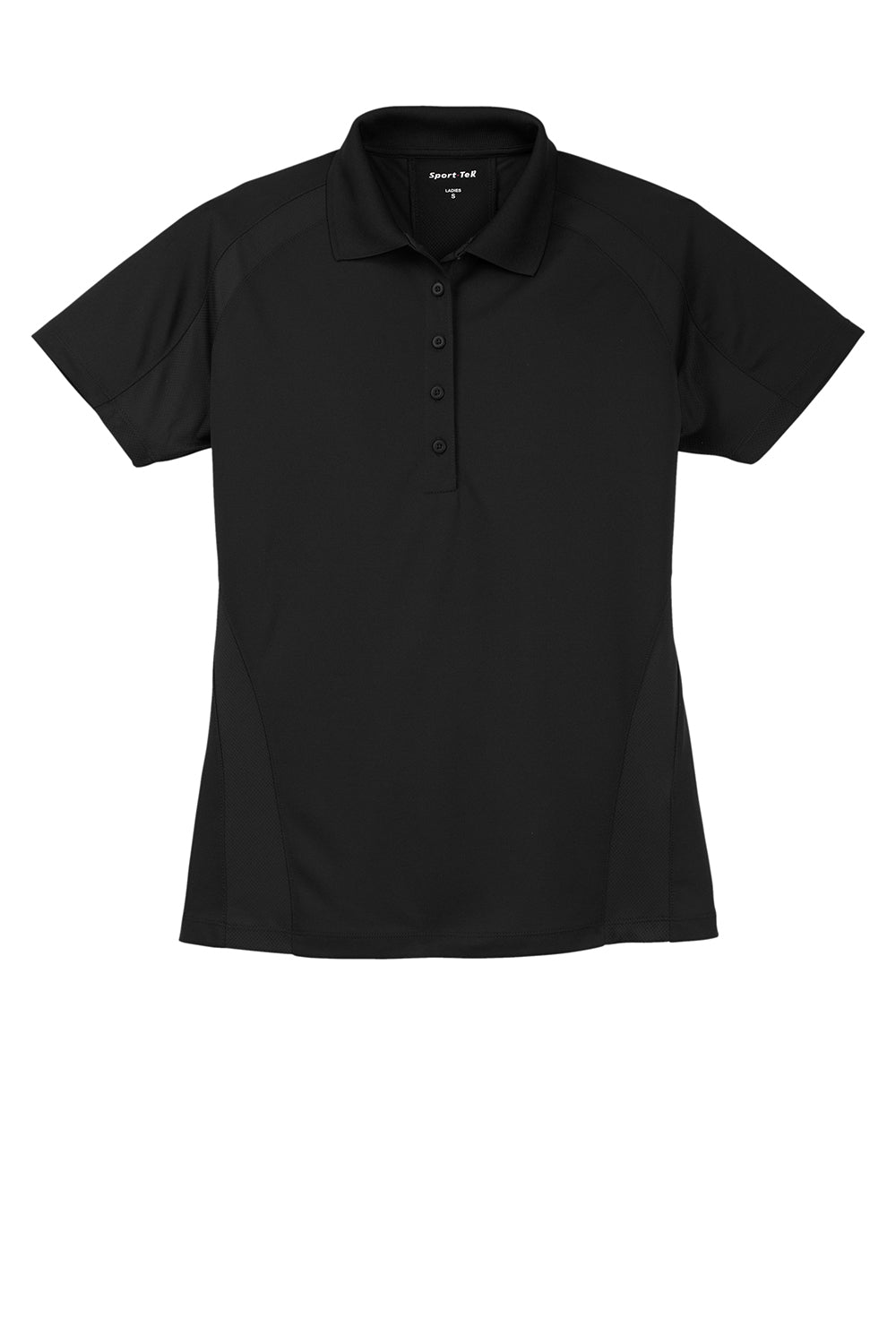 Sport-Tek L474 Womens Dri-Mesh Moisture Wicking Short Sleeve Polo Shirt Black Flat Front