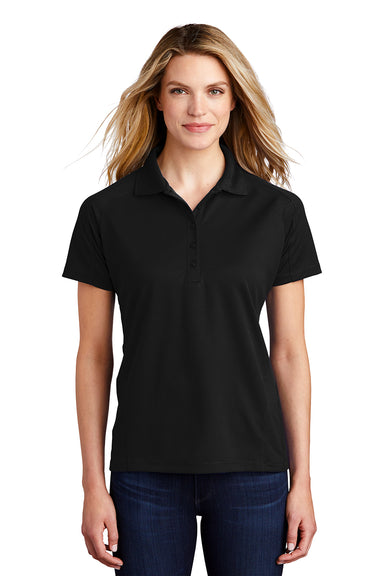 Sport-Tek L474 Womens Dri-Mesh Moisture Wicking Short Sleeve Polo Shirt Black Model Front