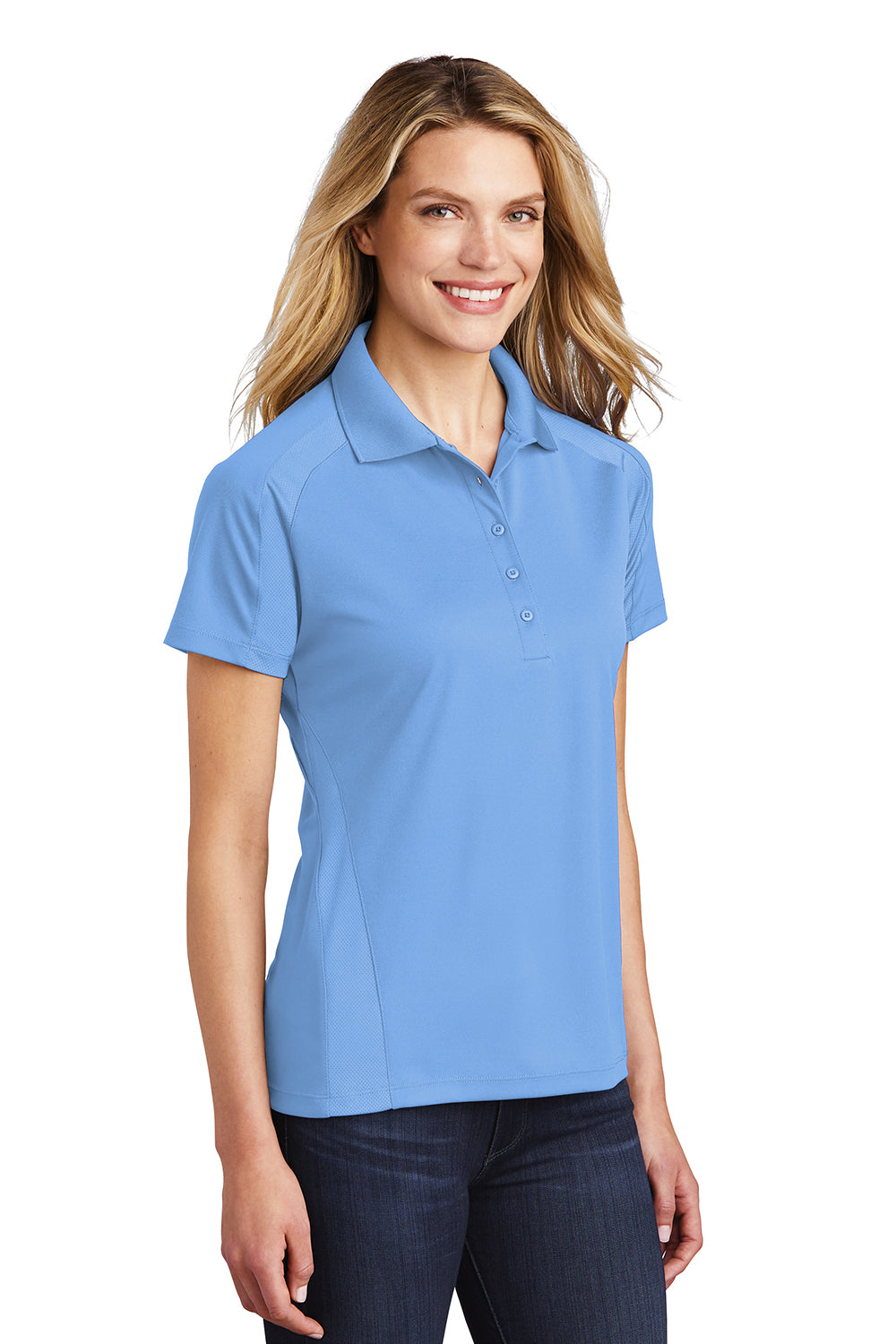 Sport-Tek L474 Womens Dri-Mesh Moisture Wicking Short Sleeve Polo Shirt Carolina Blue Model 3q