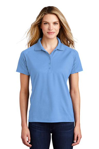 Sport-Tek L474 Womens Dri-Mesh Moisture Wicking Short Sleeve Polo Shirt Carolina Blue Model Front