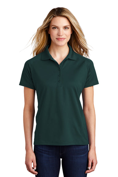 Sport-Tek L474 Womens Dri-Mesh Moisture Wicking Short Sleeve Polo Shirt Dark Green Model Front