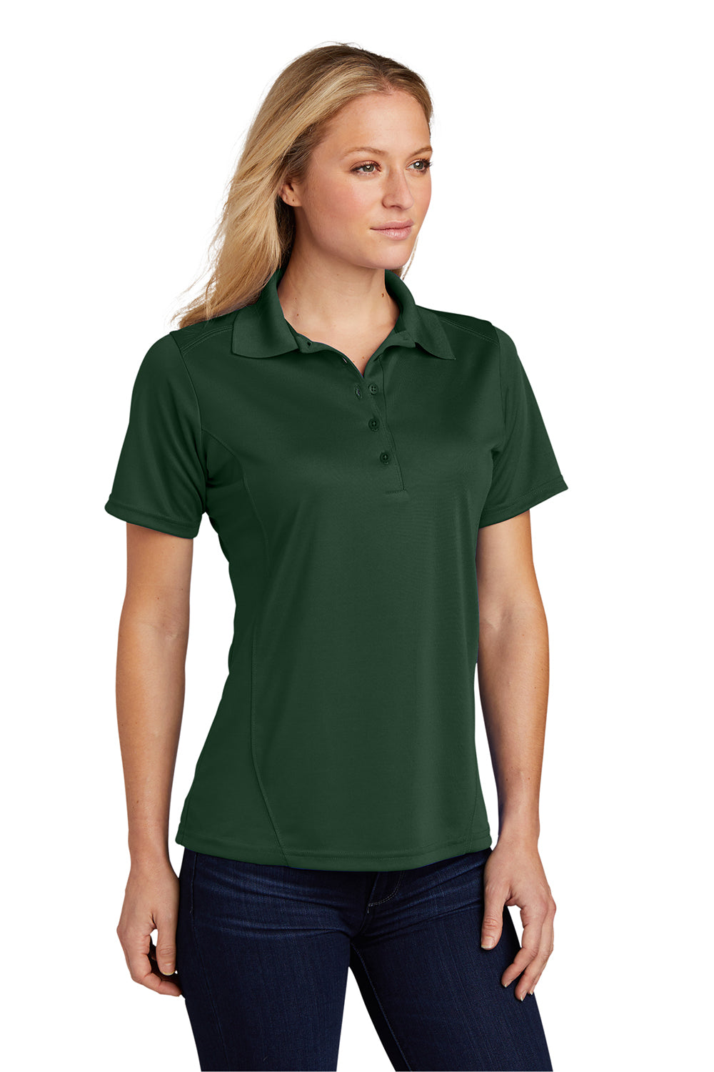 Sport-Tek L475 Womens Dry Zone Moisture Wicking Short Sleeve Polo Shirt Forest Green Model 3q