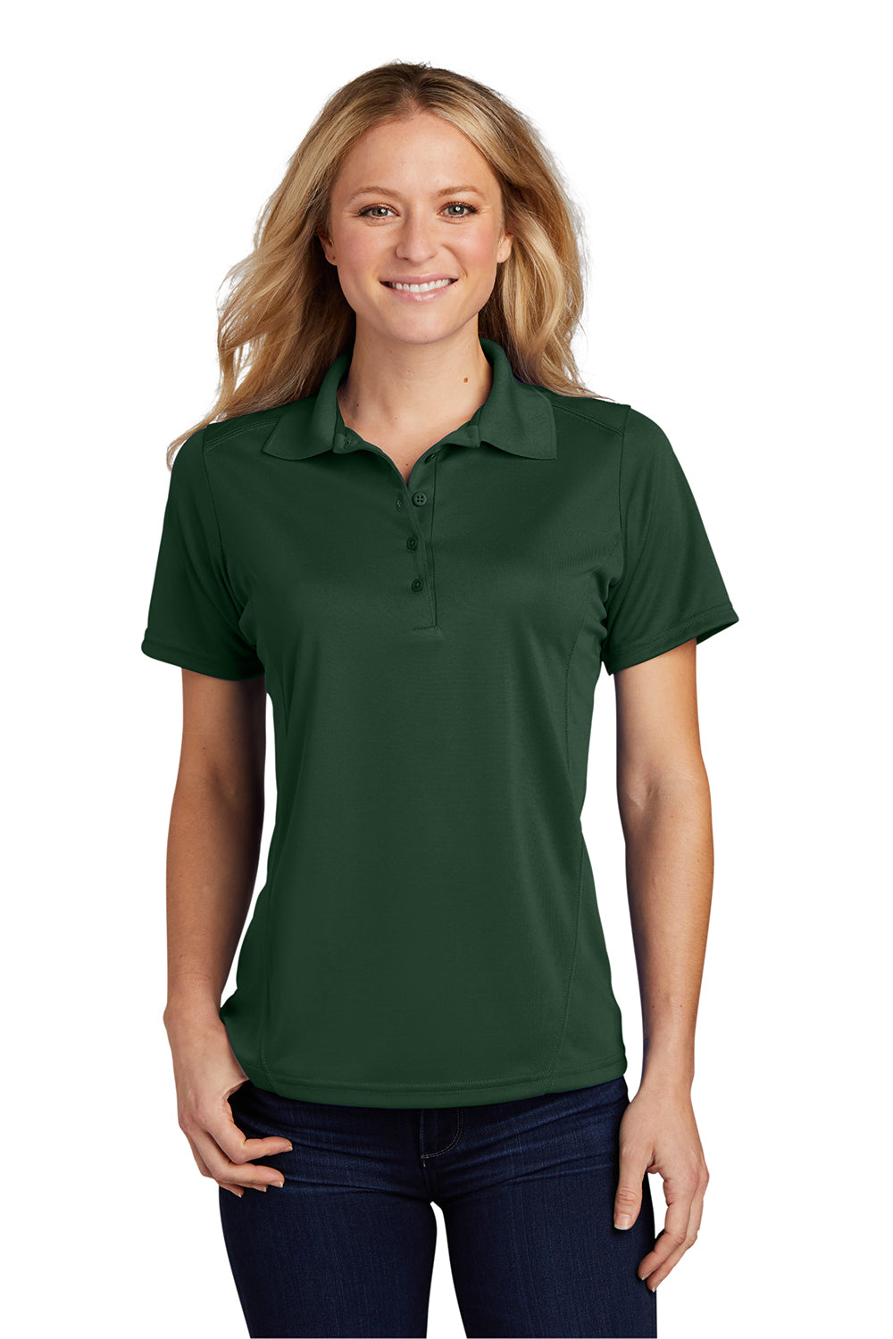 Sport-Tek L475 Womens Dry Zone Moisture Wicking Short Sleeve Polo Shirt Forest Green Model Front