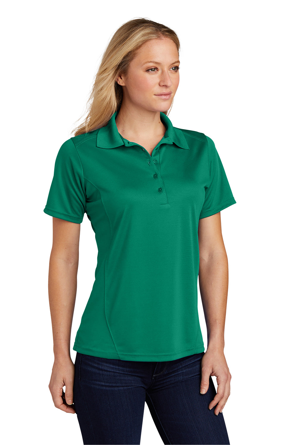 Sport-Tek L475 Womens Dry Zone Moisture Wicking Short Sleeve Polo Shirt Kelly Green Model 3q