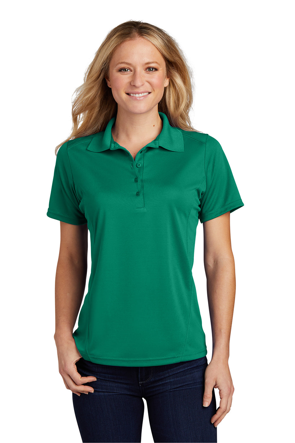 Sport-Tek L475 Womens Dry Zone Moisture Wicking Short Sleeve Polo Shirt Kelly Green Model Front