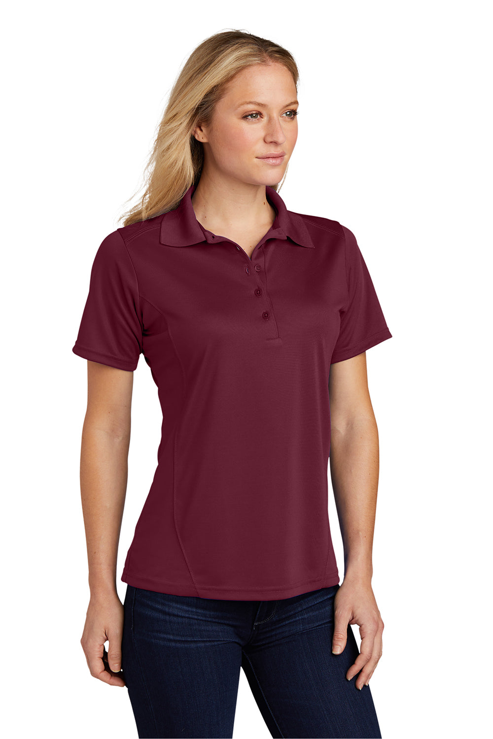 Sport-Tek L475 Womens Dry Zone Moisture Wicking Short Sleeve Polo Shirt Maroon Model 3q