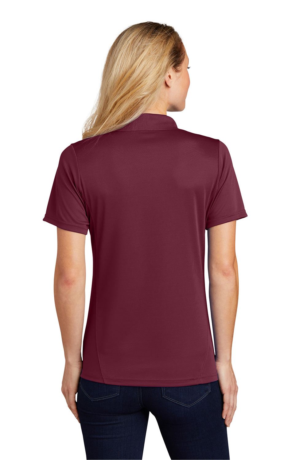 Sport-Tek L475 Womens Dry Zone Moisture Wicking Short Sleeve Polo Shirt Maroon Model Back