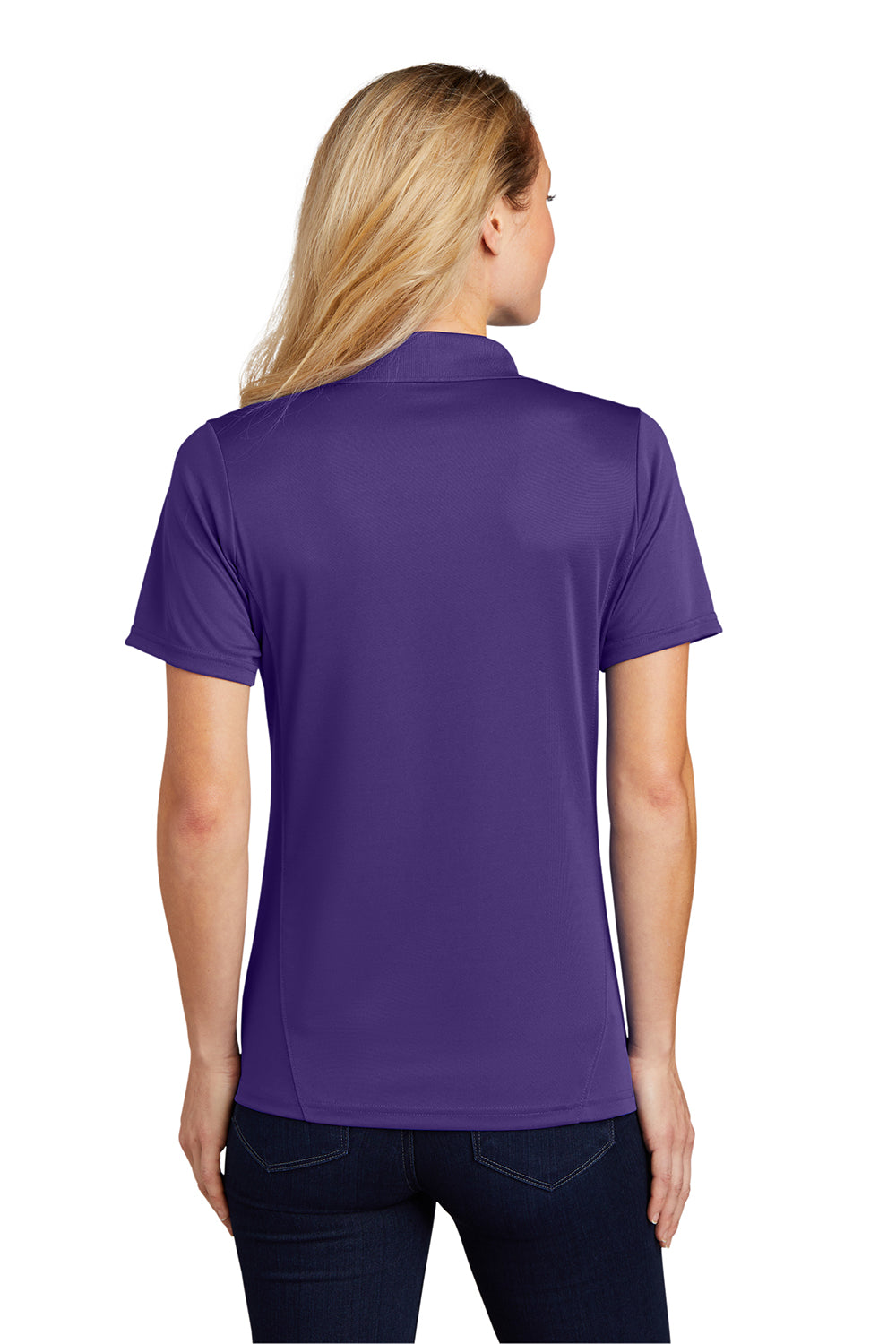 Sport-Tek L475 Womens Dry Zone Moisture Wicking Short Sleeve Polo Shirt Purple Model Back