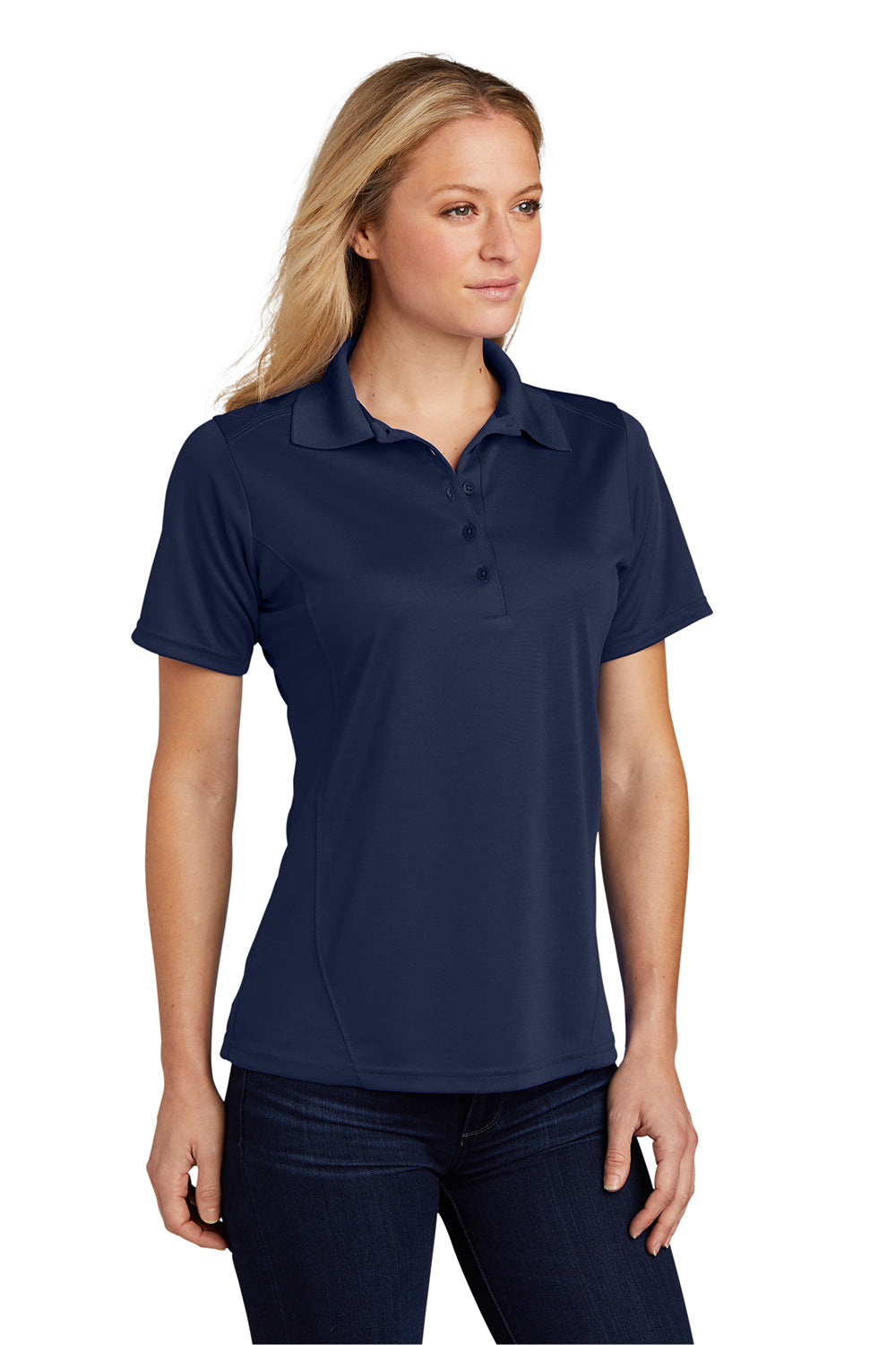 Sport-Tek L475 Womens Dry Zone Moisture Wicking Short Sleeve Polo Shirt True Navy Blue Model 3q