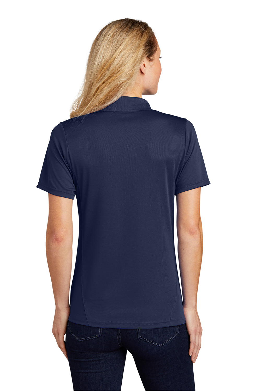 Sport-Tek L475 Womens Dry Zone Moisture Wicking Short Sleeve Polo Shirt True Navy Blue Model Back