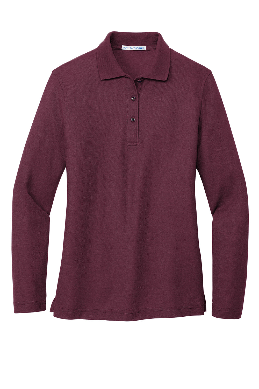 Port Authority L500LS Womens Silk Touch Wrinkle Resistant Long Sleeve Polo Shirt Burgundy Flat Front