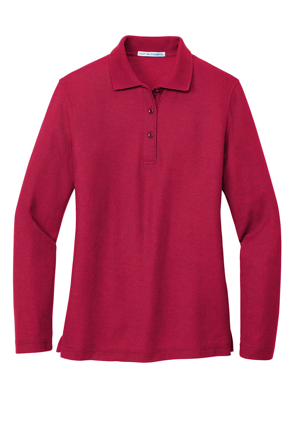 Port Authority L500LS Womens Silk Touch Wrinkle Resistant Long Sleeve Polo Shirt Red Flat Front