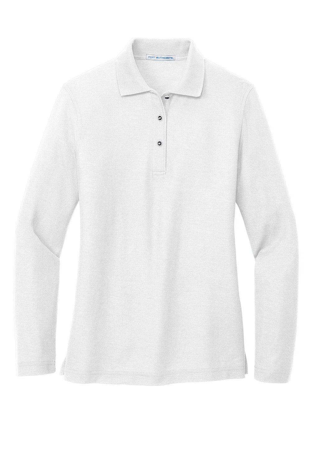 Port Authority L500LS Womens Silk Touch Wrinkle Resistant Long Sleeve Polo Shirt White Flat Front