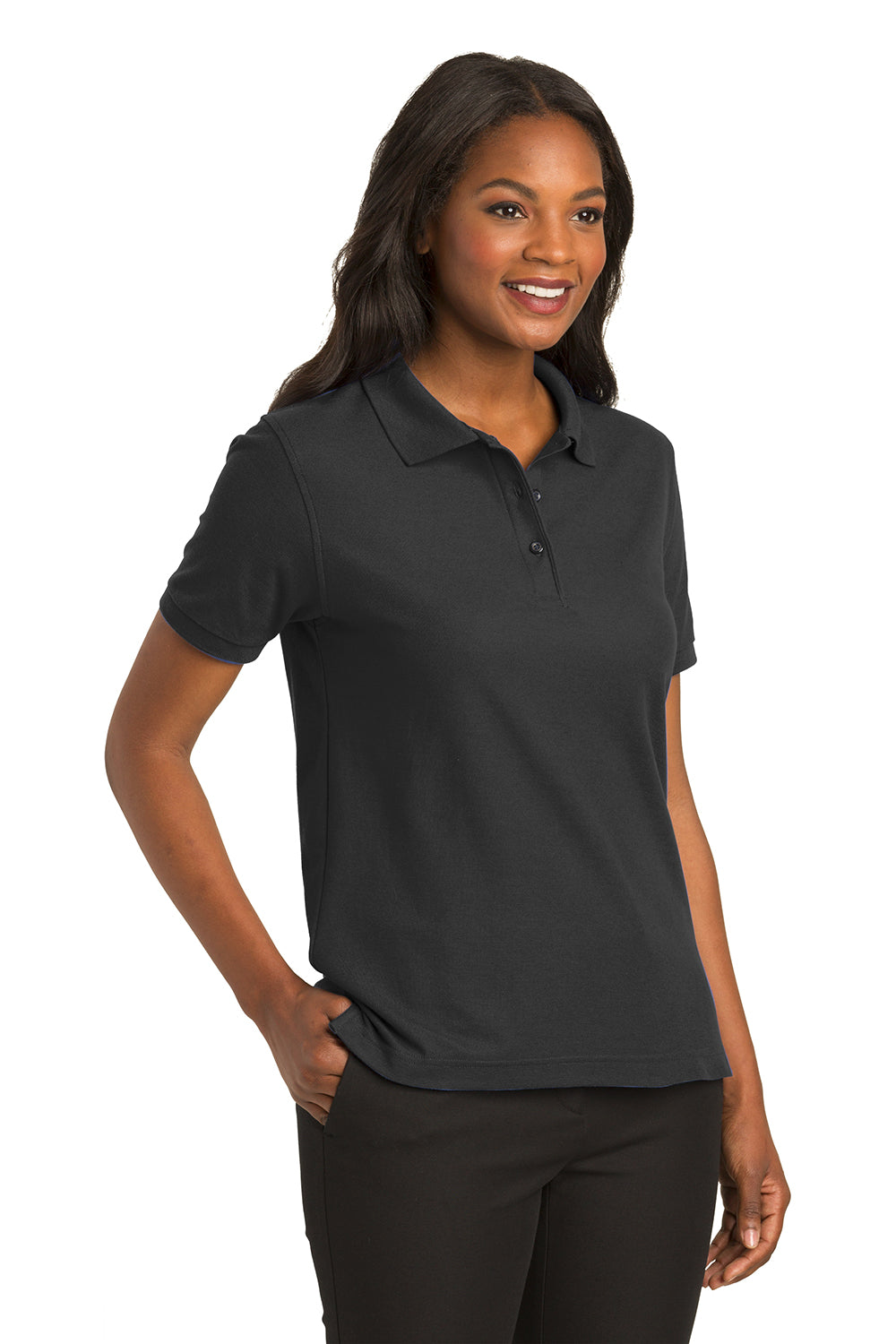 Port Authority L500 Womens Black Silk Touch Wrinkle Resistant Short Sleeve Polo Shirt BigTopShirtShop