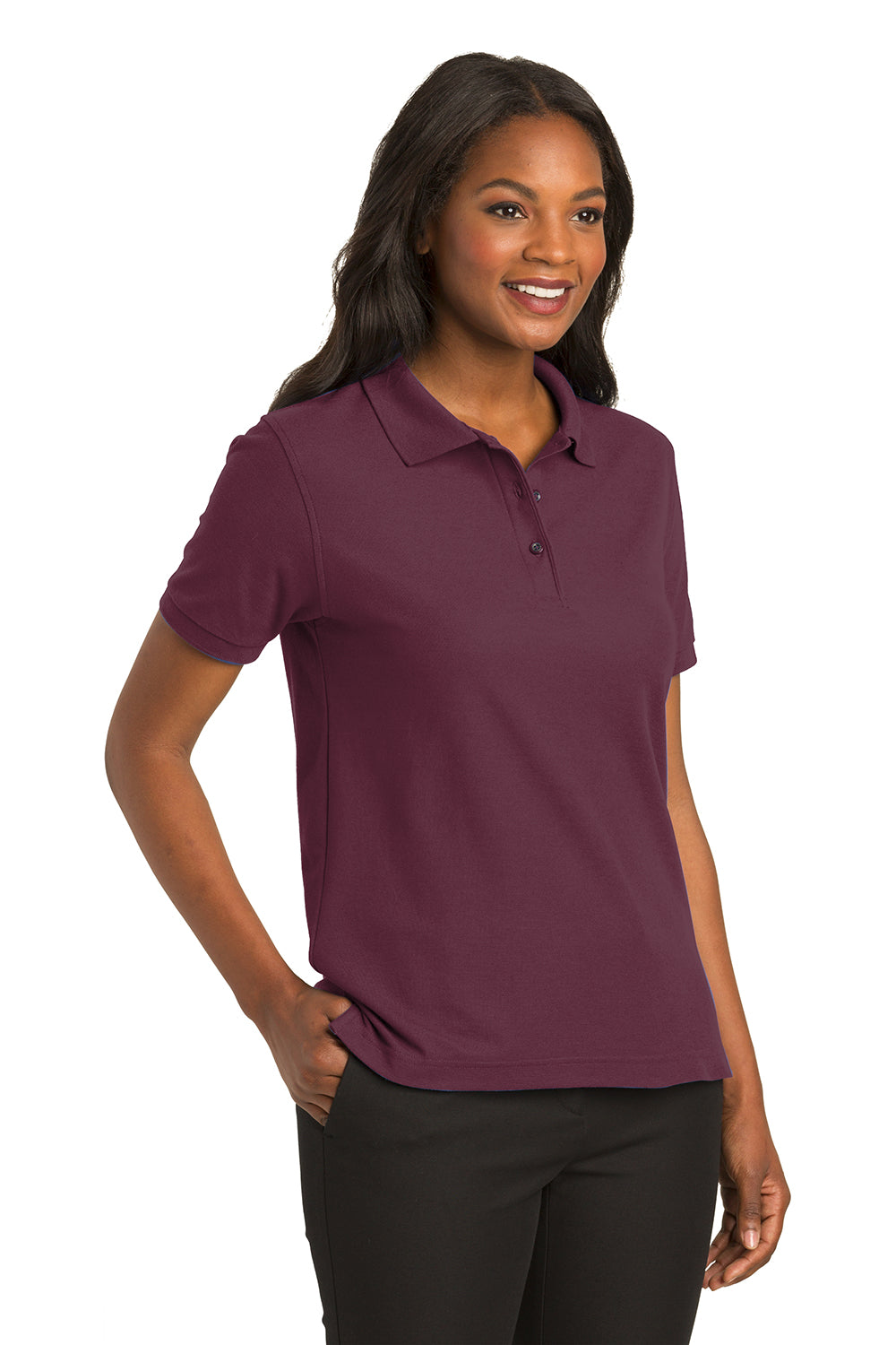 Port Authority L500 Womens Silk Touch Wrinkle Resistant Short Sleeve Polo Shirt Burgundy Model 3q