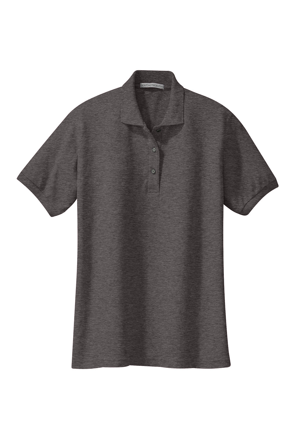 Port Authority L500 Womens Silk Touch Wrinkle Resistant Short Sleeve Polo Shirt Heather Charcoal Grey Flat Front