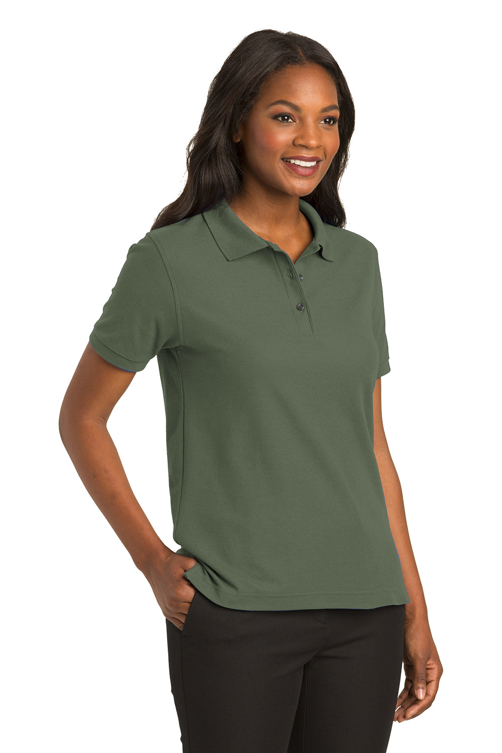 Port Authority L500 Womens Silk Touch Wrinkle Resistant Short Sleeve Polo Shirt Clover Green Model 3q