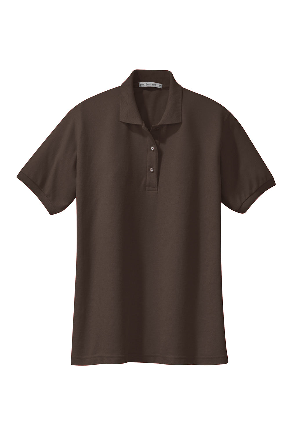 Port Authority L500 Womens Silk Touch Wrinkle Resistant Short Sleeve Polo Shirt Coffee Bean Brown Flat Front