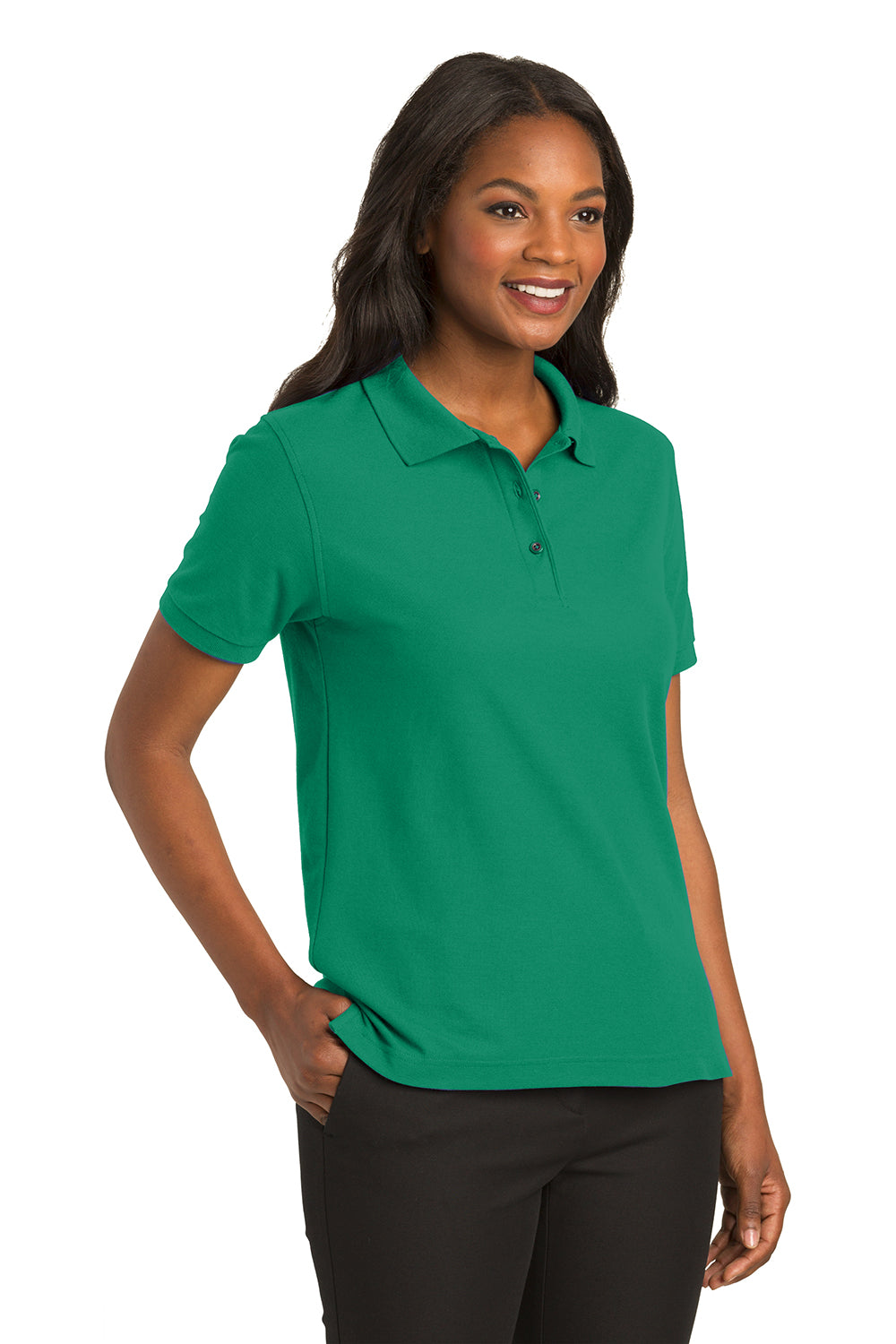 Port Authority L500 Womens Silk Touch Wrinkle Resistant Short Sleeve Polo Shirt Kelly Green Model 3q