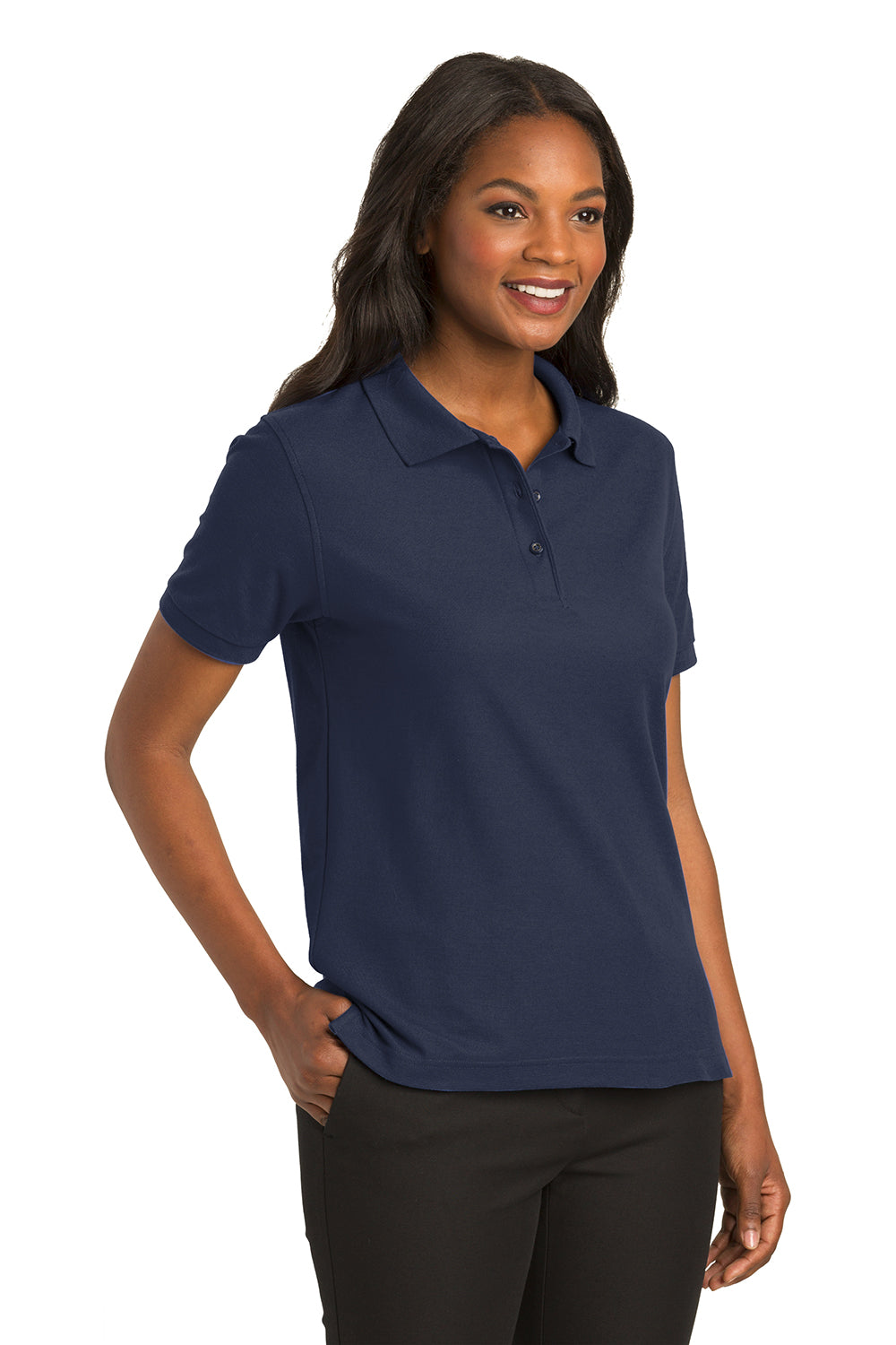 Port Authority L500 Womens Silk Touch Wrinkle Resistant Short Sleeve Polo Shirt Navy Blue Model 3q