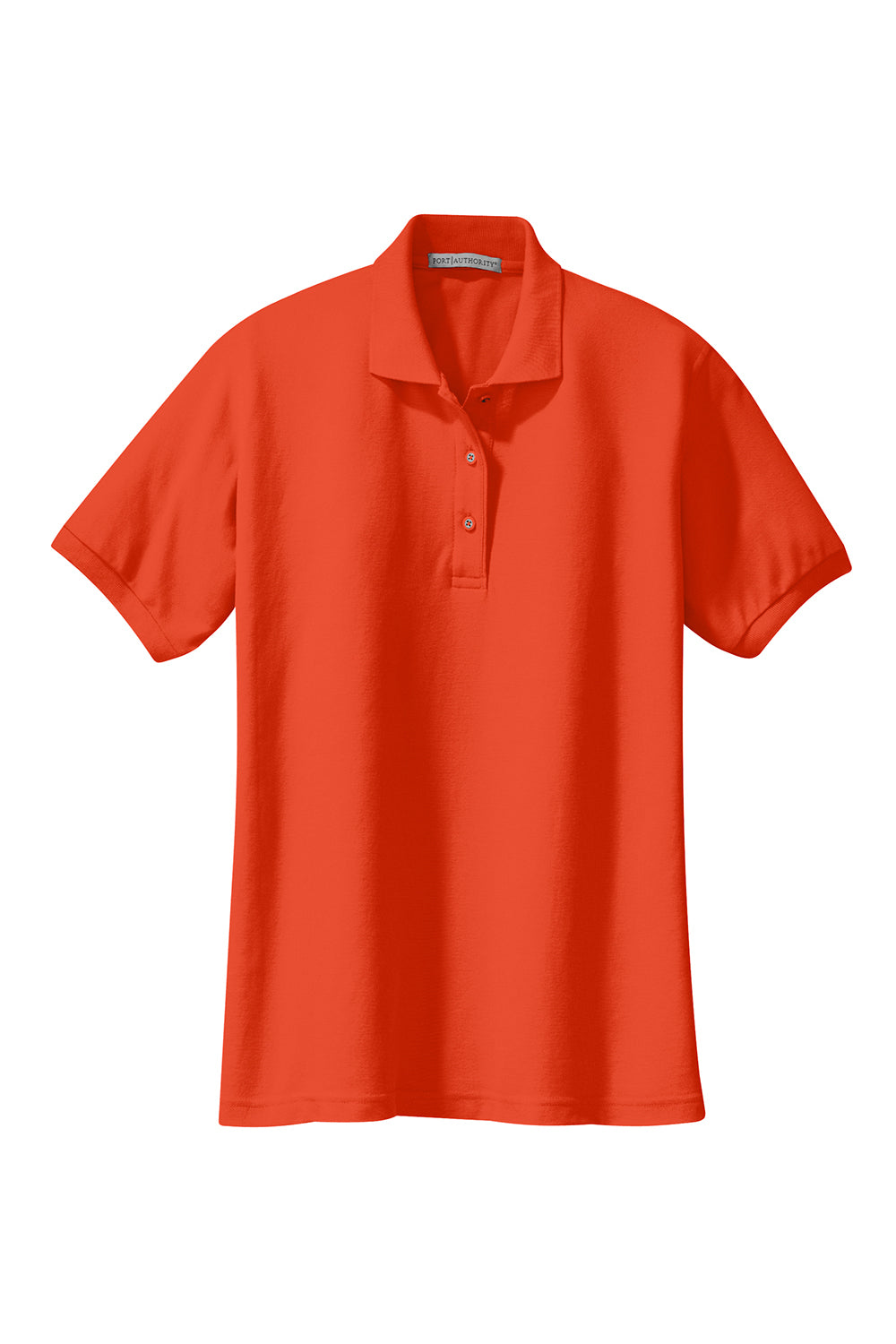 Port Authority L500 Womens Silk Touch Wrinkle Resistant Short Sleeve Polo Shirt Orange Flat Front