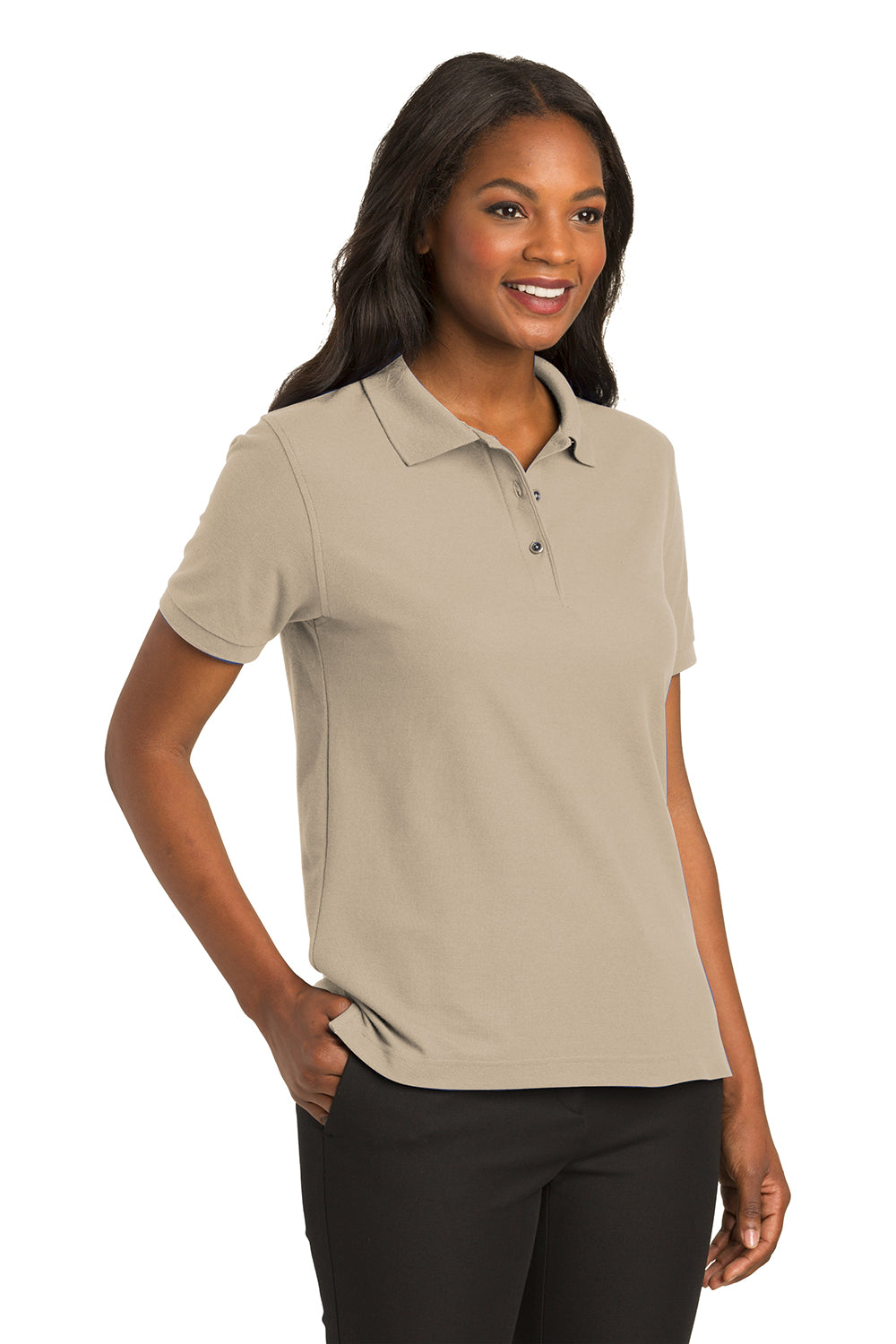 Port Authority L500 Womens Silk Touch Wrinkle Resistant Short Sleeve Polo Shirt Stone Model 3q