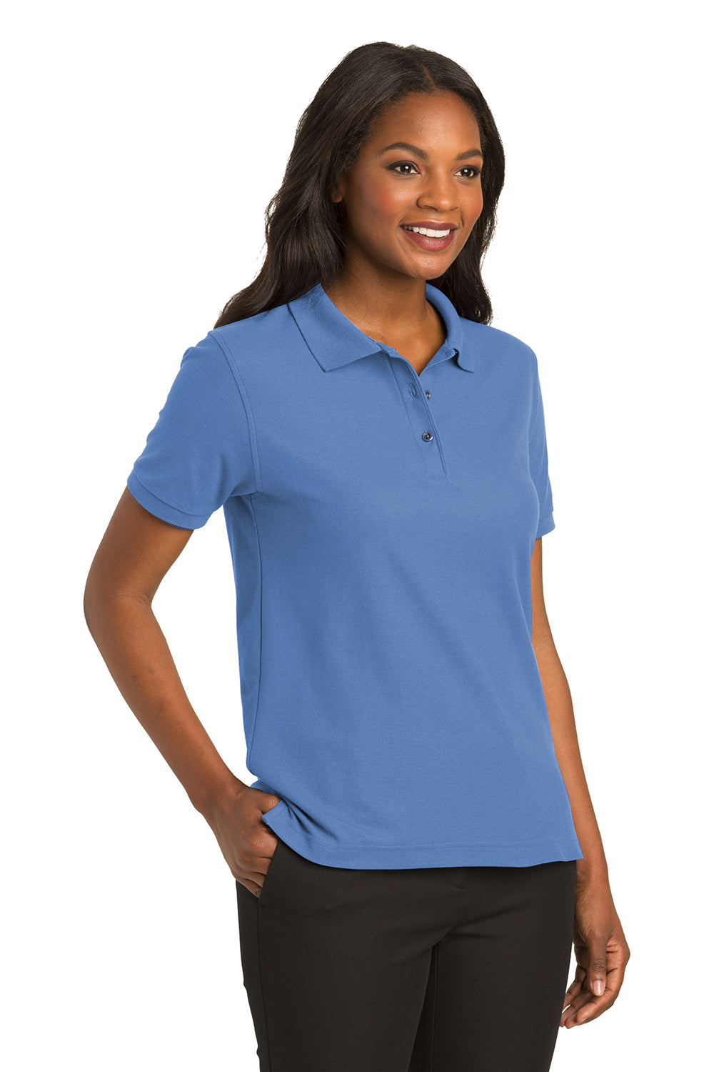 Port Authority L500 Womens Silk Touch Wrinkle Resistant Short Sleeve Polo Shirt Ultramarine Blue Model 3q