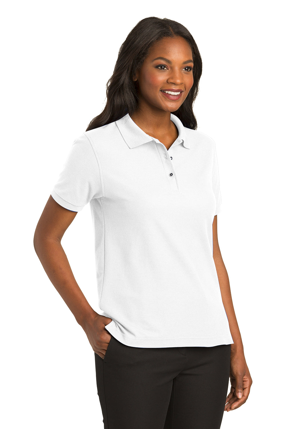 Port Authority L500 Womens Silk Touch Wrinkle Resistant Short Sleeve Polo Shirt White Model 3q