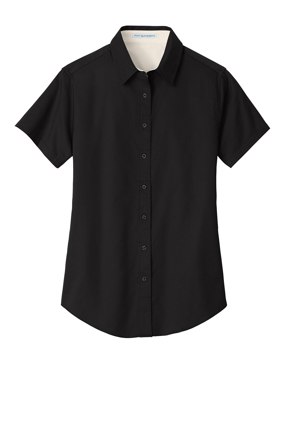 Port Authority L508 Womens Easy Care Wrinkle Resistant Short Sleeve Button Down Shirt Black Flat Front