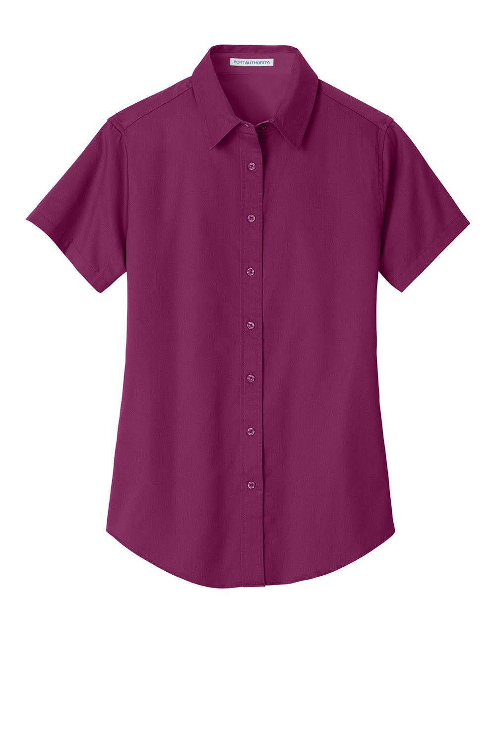 Port Authority L508 Womens Easy Care Wrinkle Resistant Short Sleeve Button Down Shirt Deep Berry Purple Flat Front