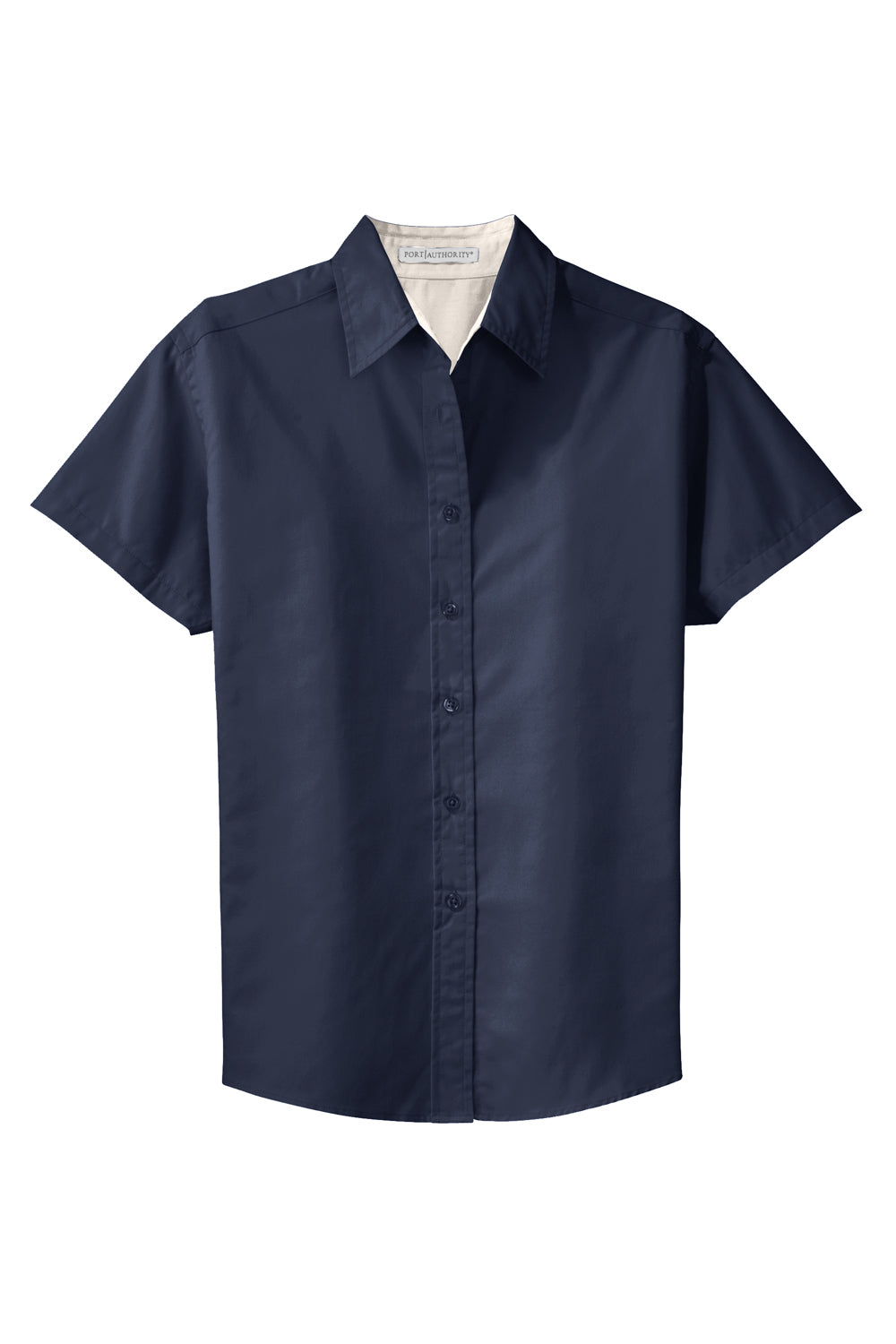 Port Authority L508 Womens Easy Care Wrinkle Resistant Short Sleeve Button Down Shirt Navy Blue Flat Front