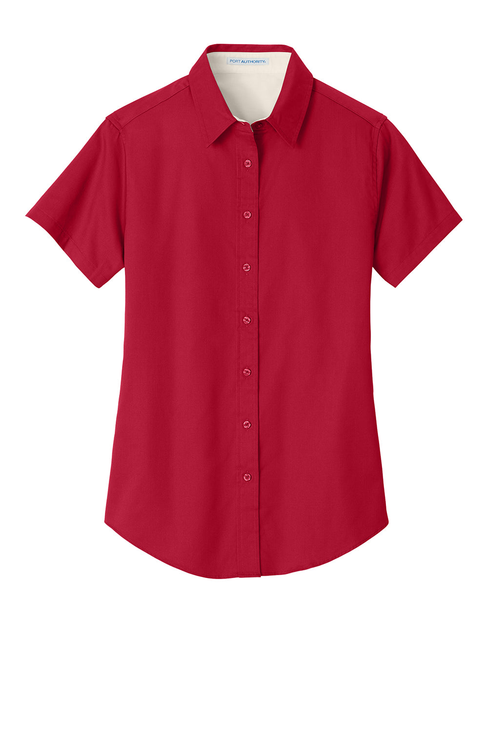 Port Authority L508 Womens Easy Care Wrinkle Resistant Short Sleeve Button Down Shirt Red Flat Front