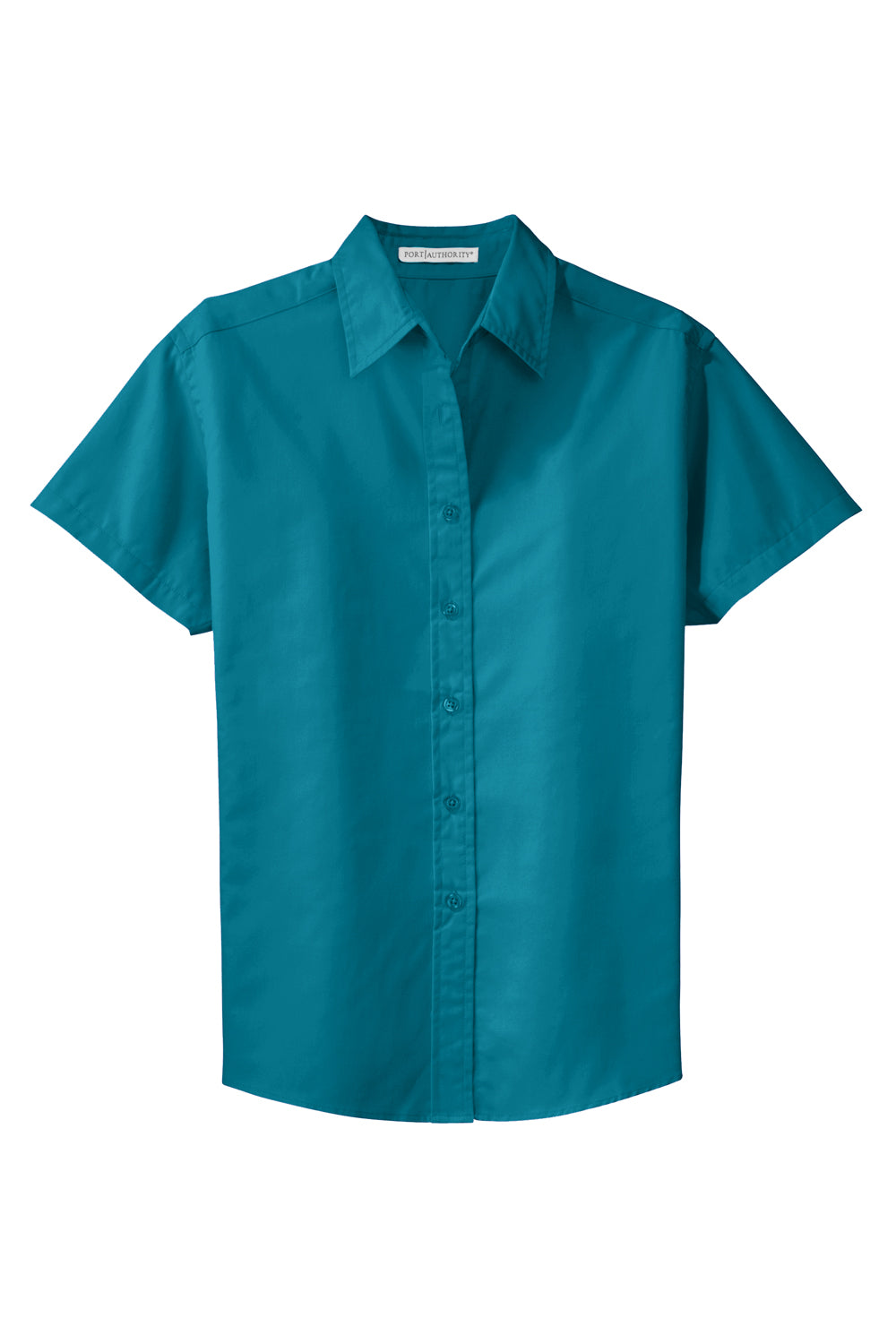 Port Authority L508 Womens Easy Care Wrinkle Resistant Short Sleeve Button Down Shirt Teal Green Flat Front