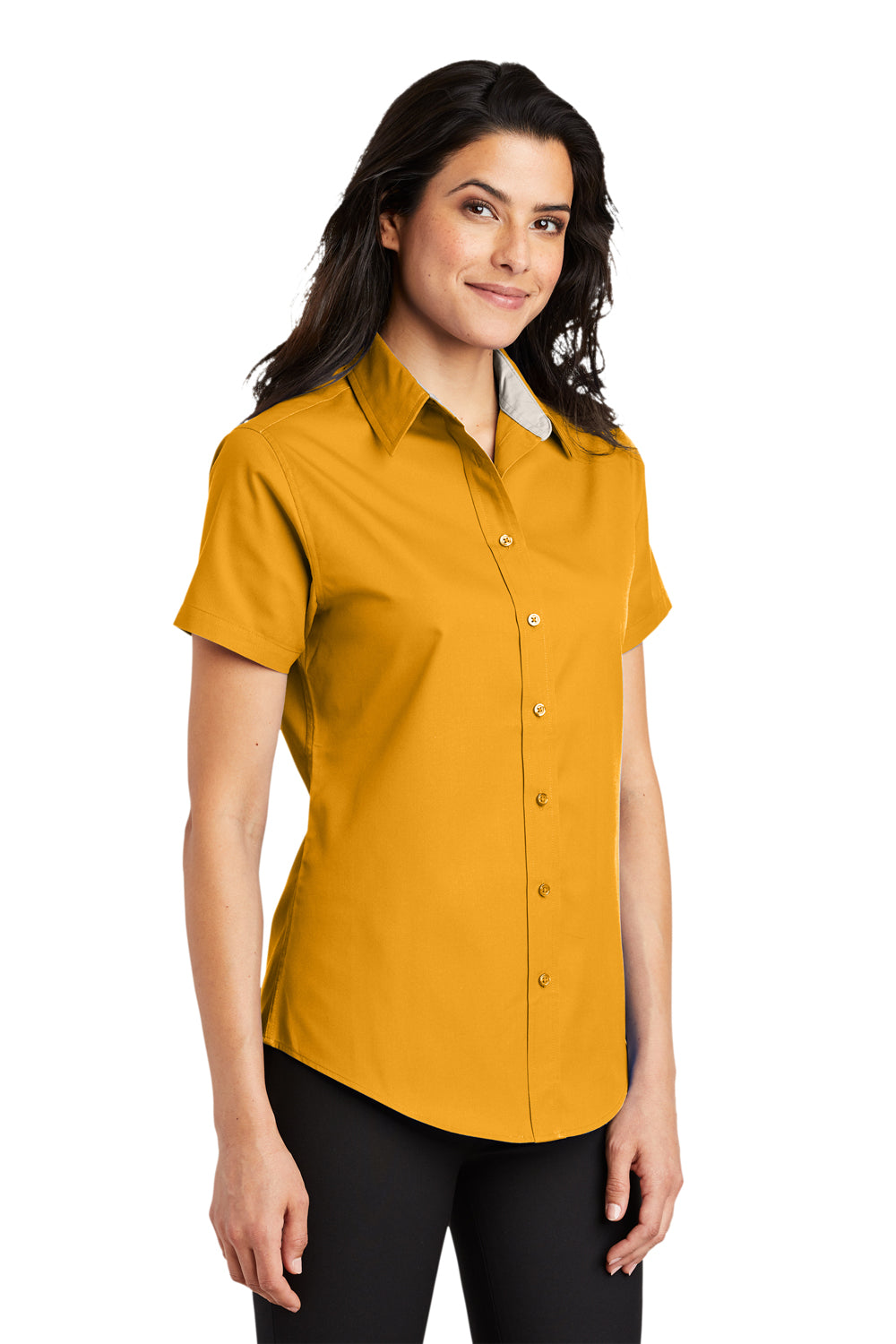 Port Authority L508 Womens Easy Care Wrinkle Resistant Short Sleeve Button Down Shirt Athletic Gold Model 3q