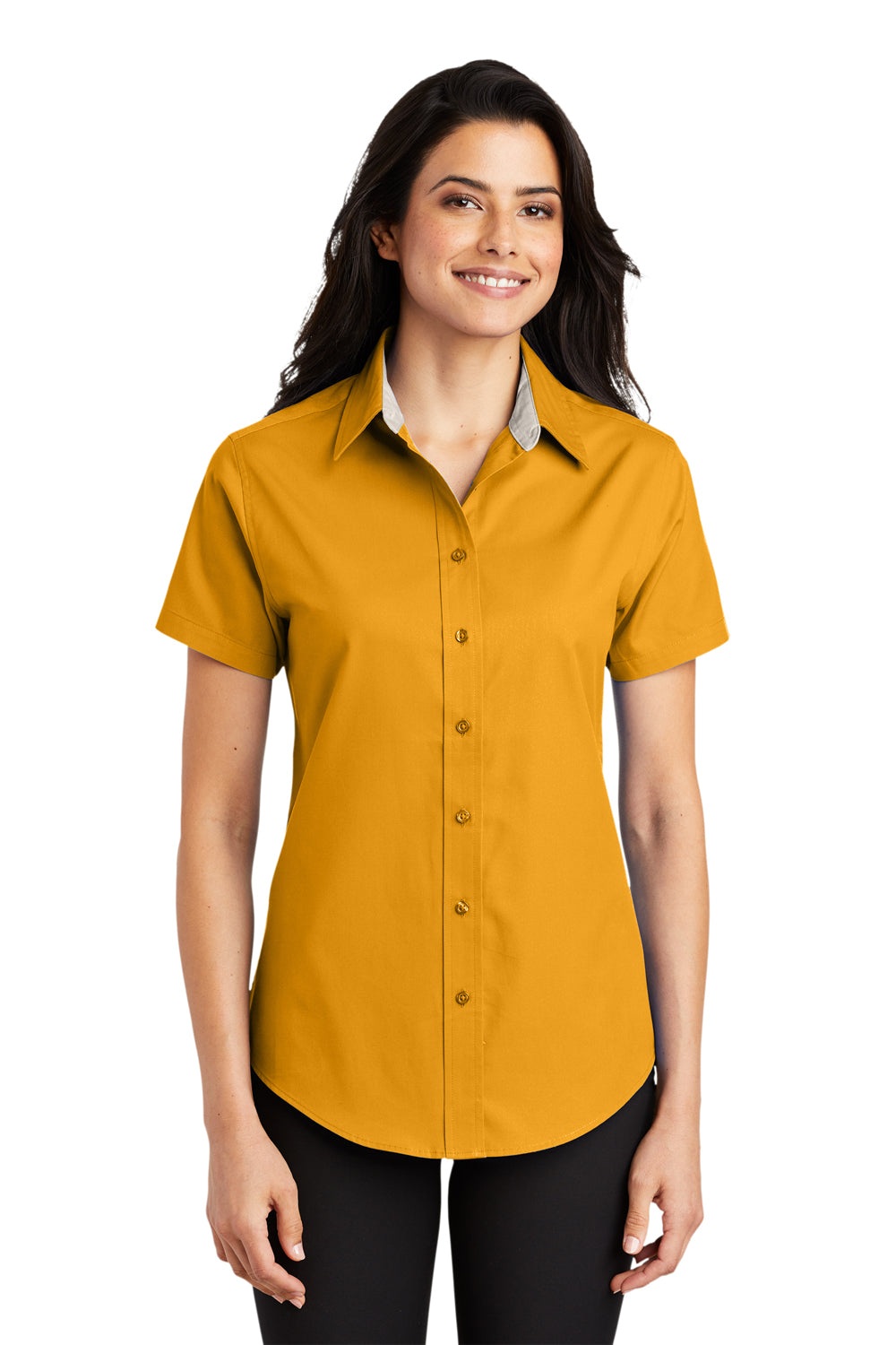 Port Authority L508 Womens Easy Care Wrinkle Resistant Short Sleeve Button Down Shirt Athletic Gold Model Front