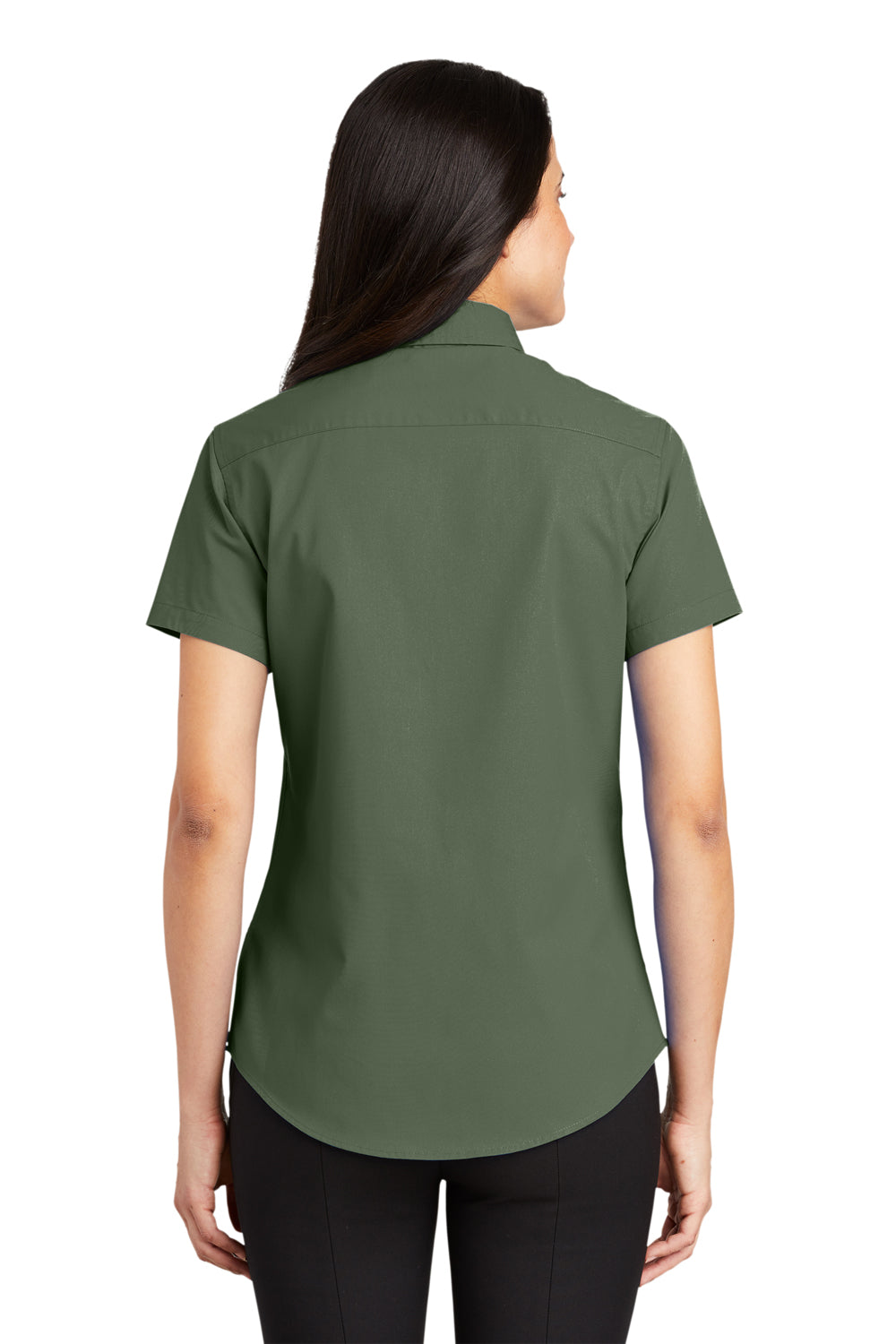 Port Authority L508 Womens Easy Care Wrinkle Resistant Short Sleeve Button Down Shirt Clover Green Model Back