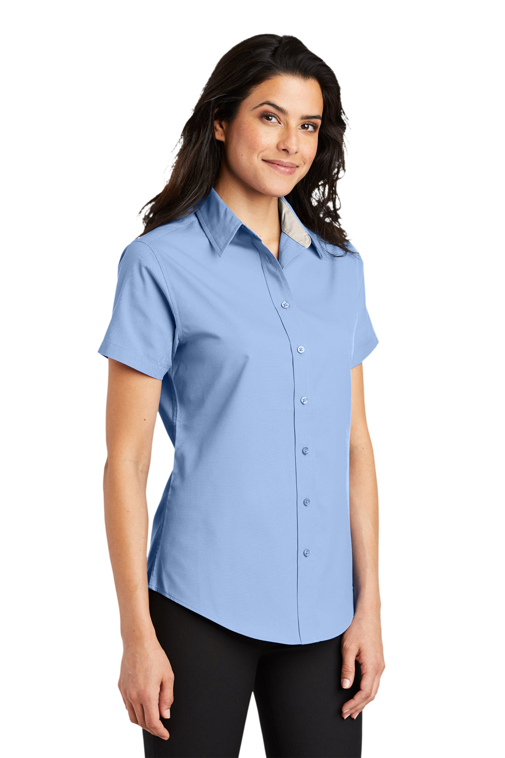 Port Authority L508 Womens Easy Care Wrinkle Resistant Short Sleeve Button Down Shirt Light Blue Model 3q