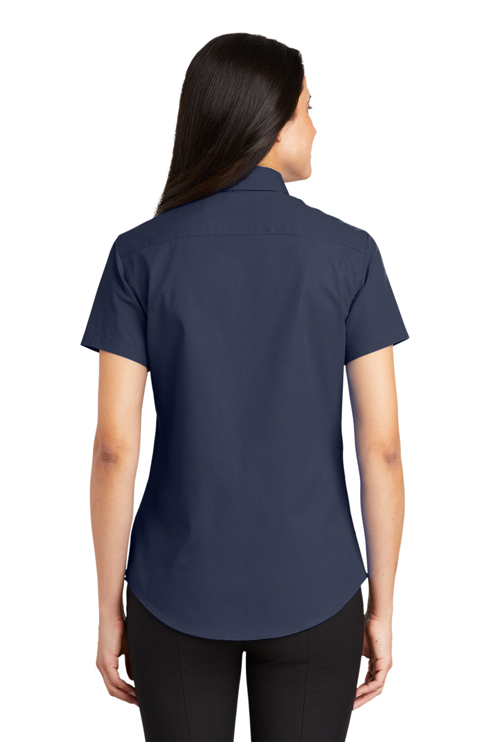 Port Authority L508 Womens Easy Care Wrinkle Resistant Short Sleeve Button Down Shirt Navy Blue Model Back