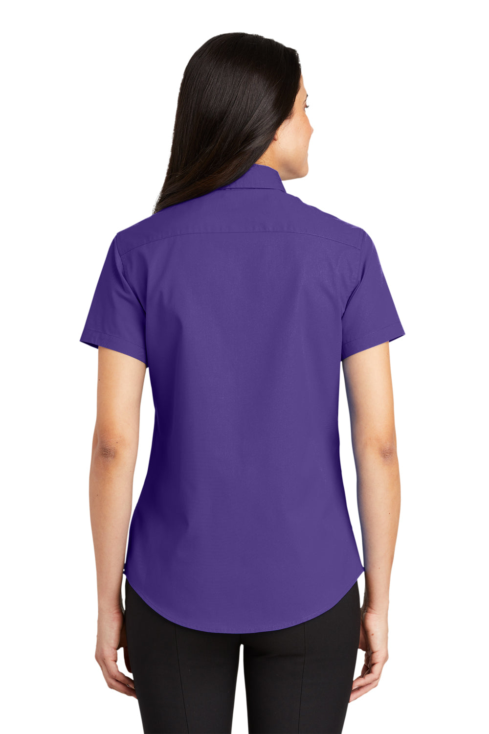 Port Authority L508 Womens Easy Care Wrinkle Resistant Short Sleeve Button Down Shirt Purple Model Back