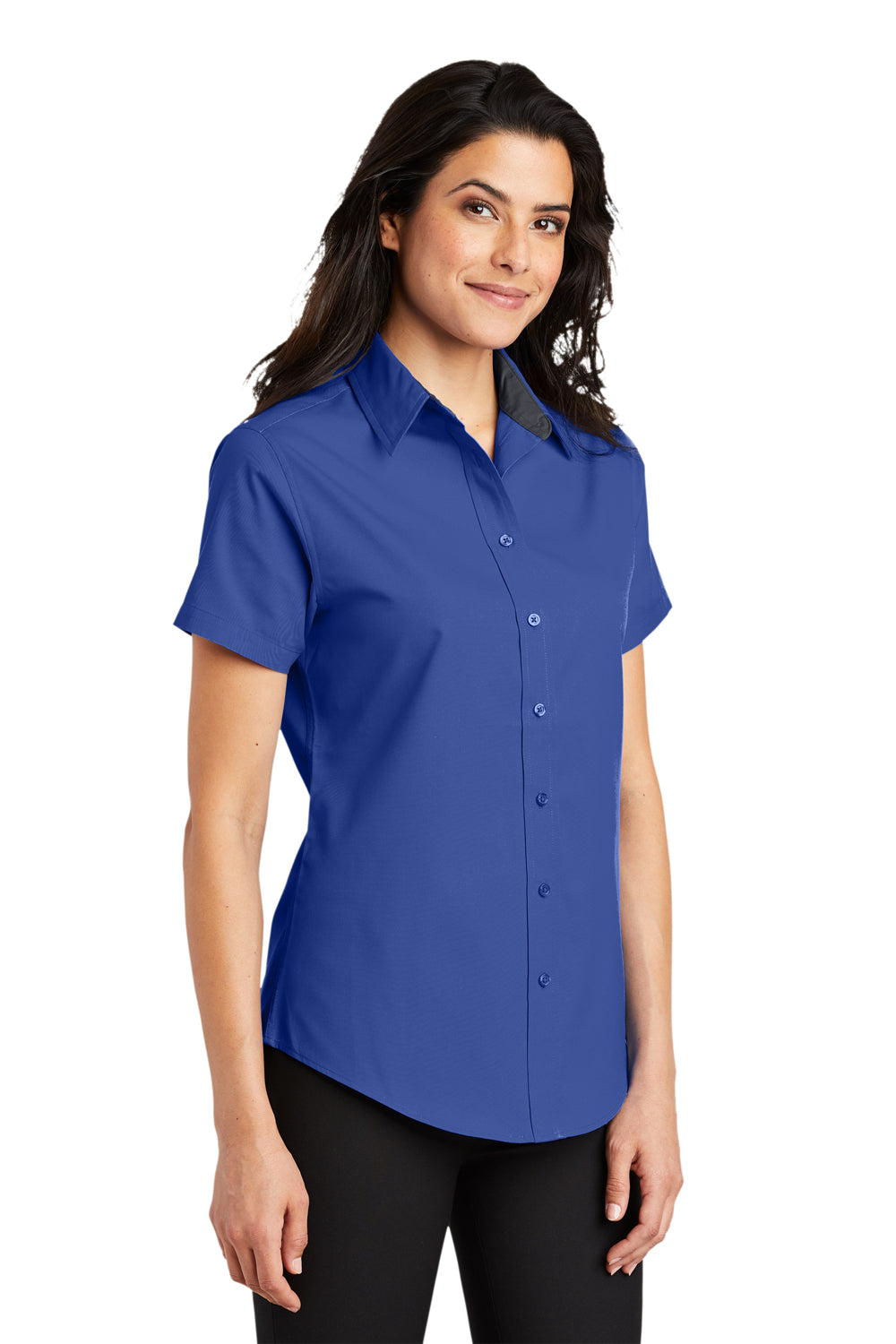 Port Authority L508 Womens Easy Care Wrinkle Resistant Short Sleeve Button Down Shirt Royal Blue Model 3q