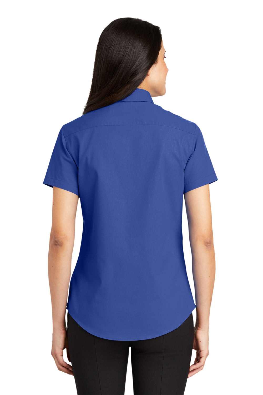 Port Authority L508 Womens Easy Care Wrinkle Resistant Short Sleeve Button Down Shirt Royal Blue Model Back